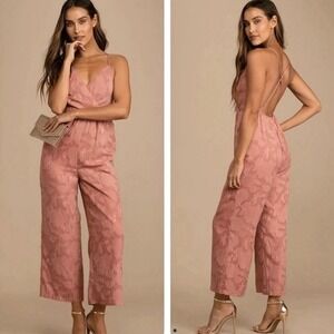 Lulus Days of Beauty Rusty Rose Burnout Floral Surplice Jumpsuit Sz Small Party‎